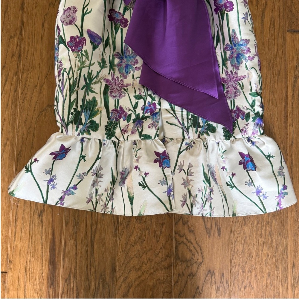 Marchesa Notte Erwina Strapless Floral Midi Dress Purple Bow Strapless Mermaid 8 - Picture 11 of 16